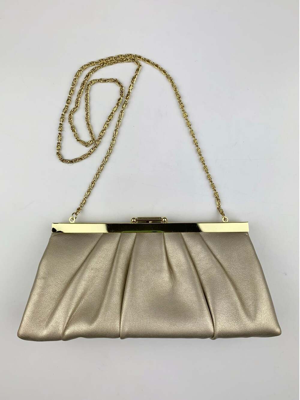 Gunne Sax Convertible Evening Clutch Shoulder Purse Gold Faux Leather Pleated